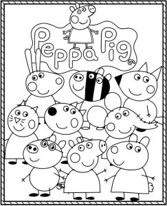 Peppa Pig and her family - Peppa Pig Kids Coloring Pages