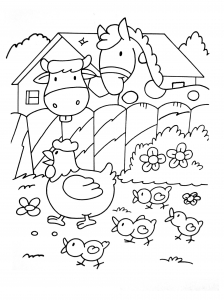 Galinhas e pintos - Sur la Ferme (tracteurs, fermier, animaux) - Just  Color Crianças : Páginas para colorir para crianças
