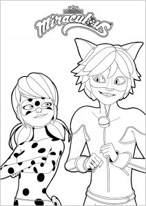 Desenhos para colorir Ladybug e Cat Noir para impressão e download 