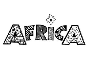 La palabra "ÁFRICA" con bonitos y variados dibujos para colorear