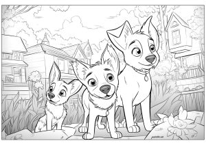 Tres perros dibujados al estilo Disney - Pixar