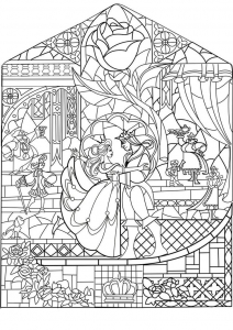 Príncipe e princesa numa página para colorir que combina Arte Nova e o mundo Disney