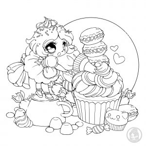 Cupcakes Kawaii divertidos - Bolos de copo - Coloring Pages for Adults