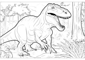 desenho de colorir para crianças, dinossauro em uma selva, de fr