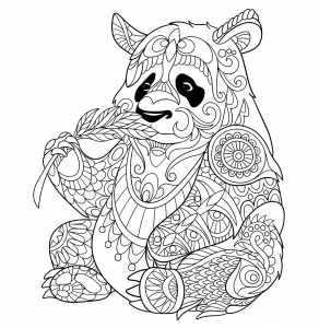 Panda bonito a comer bambu - Pandas - Coloring Pages for Adults