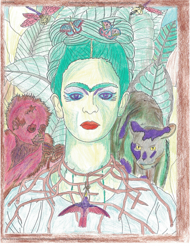 Frida kahlo autoportrait - Chefs d’œuvres - Coloriages difficiles pour